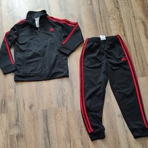 Adidas Black Tracksuit with Red Accents Size 7